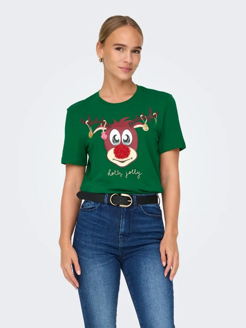 Only XMas Life Yrsa Christmas Γυναικείο Κοντομάνικο T-Shirt με Τύπωμα 15219616 Πράσινο