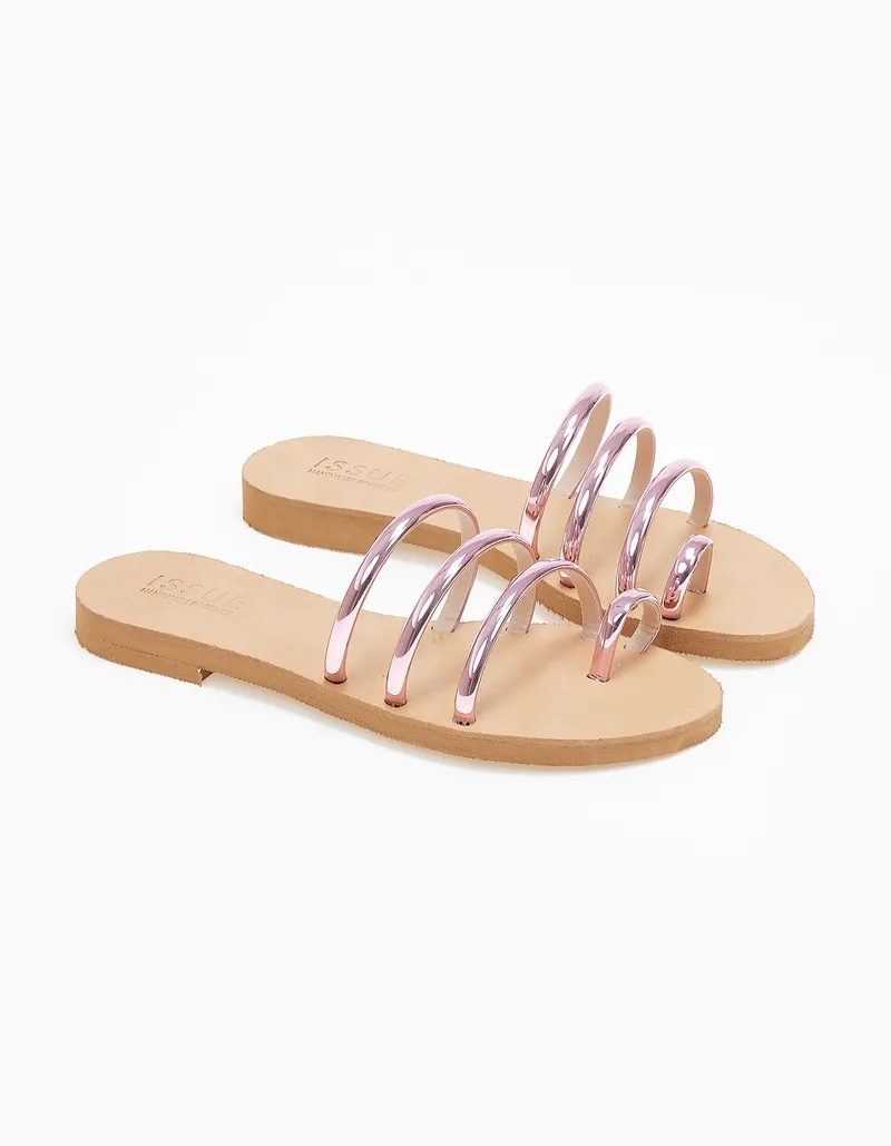 Σανδάλια ελληνικής κατασκευής με toe ring - Ροζ