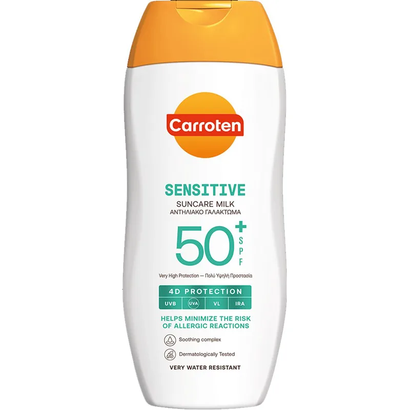 Carroten Sensitive Spf50+ Suncare Milk Αντηλιακό Γαλάκτωμα Πολύ Υψηλής Προστασίας για Ευαίσθητες Επιδερμίδες 200ml