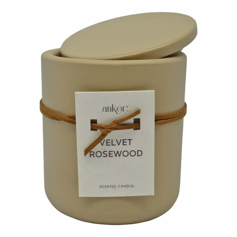 Αρωματικό Κερί Velvet Rosewood Σε Τσιμεντένιο Δοχείο Με Καπάκι 8.8x8.8x10cm