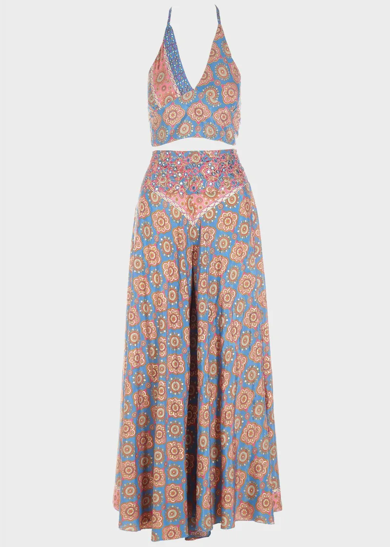 Σετ ethnic παντελόνα crop top δετό MULTI COLOUR