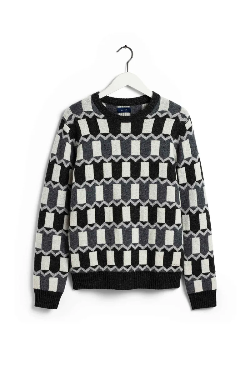 Gant ανδρικό πουλόβερ με geometrical print - 8010032 Ανθρακί