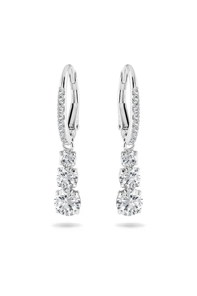 Swarovski γυναικείοι κρίκοι στρογγυλή κοπή, λευκά, επιμετάλλωση ροδίου "Stilla Attract" - 5416155