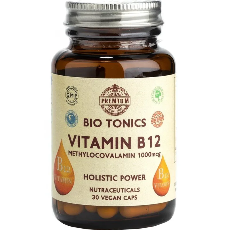 Bio Tonics Vitamin B12 1000μg Συμπλήρωμα Διατροφής Βιταμίνης Β12 για την Καλή Λειτουργία του Νευρικού Συστήματος 30veg.caps