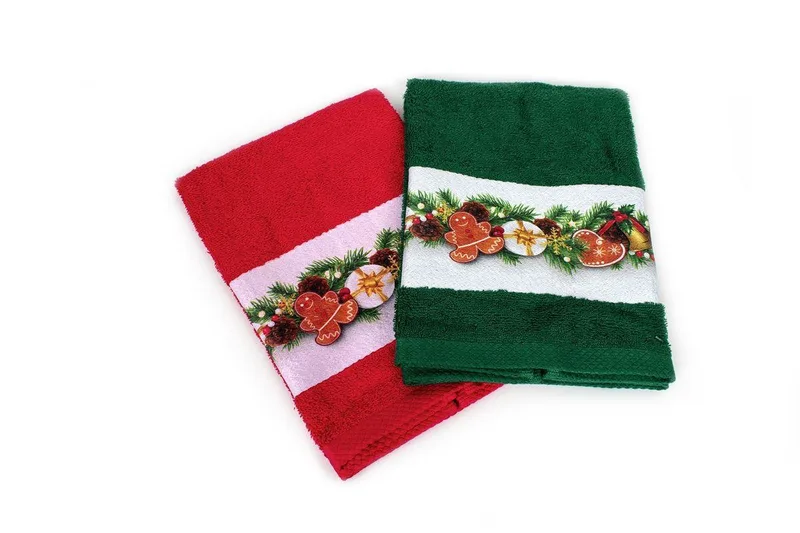 Χριστουγεννιάτικο Σετ Πετσέτες 2 τεμ Dimcol Christmas Ornaments Κόκκινο-Πράσινο
