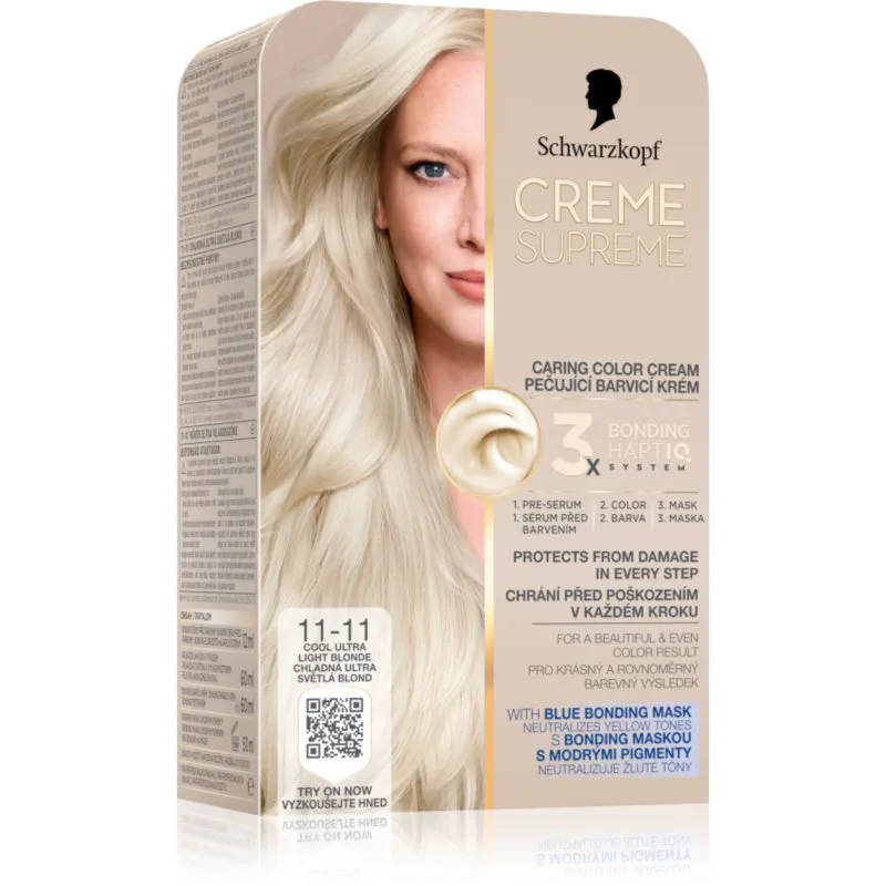 Schwarzkopf Creme Supreme μόνιμη βαφή μαλλιών απόχρωση 11-11 Cool Ultra Light Blonde 60 ml