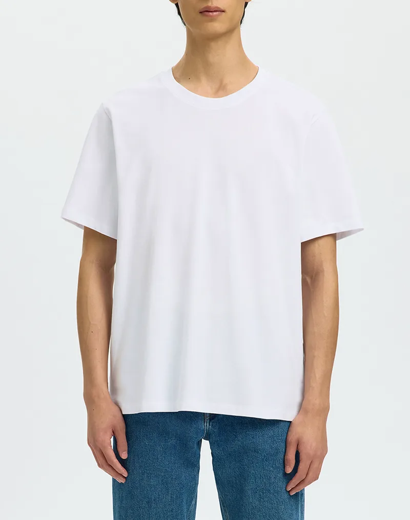 SELECTED SLMATLAS SS O-NECK TEE NOOS 16100145-BRIGHT WHITE White