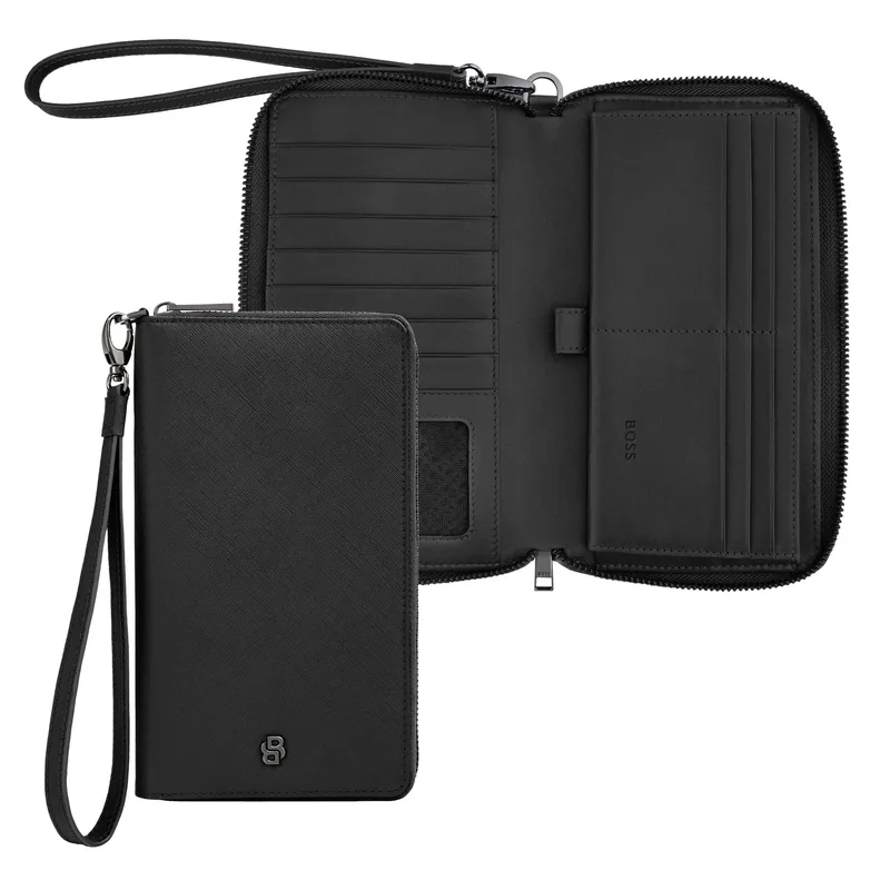 BOSS Πορτοφόλι Ταξιδίου από δέρμα Black HLL526A
