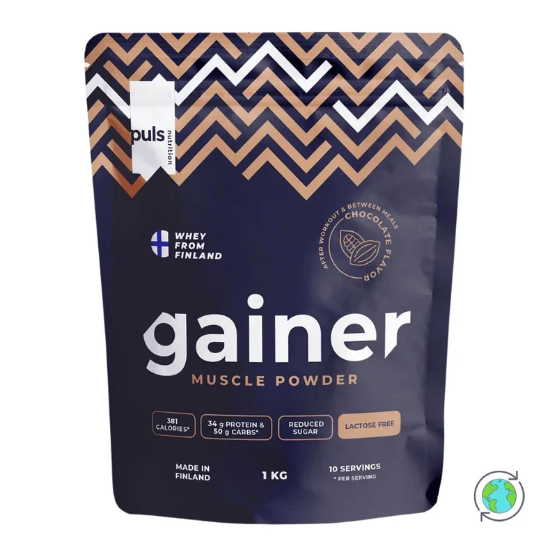 Whey Gainer Πρωτεΐνη Χωρίς Λακτόζη Σοκολάτα - Puls Nutrition - 1Kg Φινλανδία High Protein Lactose Free