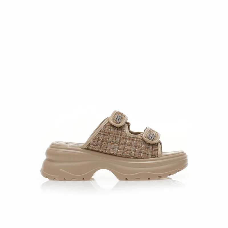 Flatforms nude με καρό σχέδιο και στρας NUDE