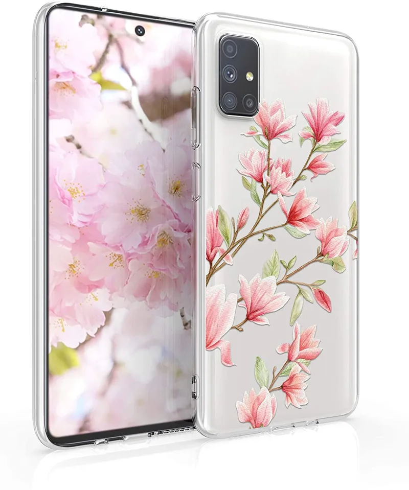 KWmobile Θήκη Σιλικόνης Samsung Galaxy M51 - Magnolias / Light Ροζ / White / Transparent (53351.04)