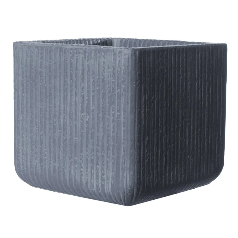 Supergreens Γλάστρα Πήλινη Τετράγωνη "Stripe" Γκρι Σκούρο XXL 55x55x47 εκ.