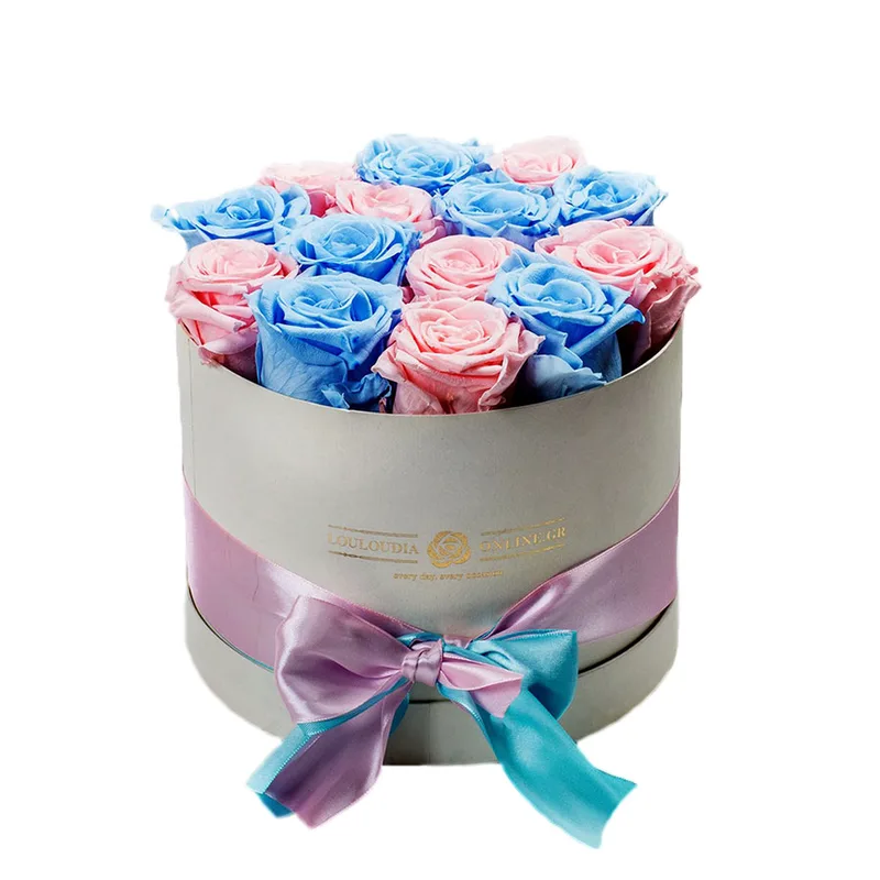 Forever Roses Ροζ-Γαλάζιο Deluxe 19x20cm 14 τριαντάφυλλα