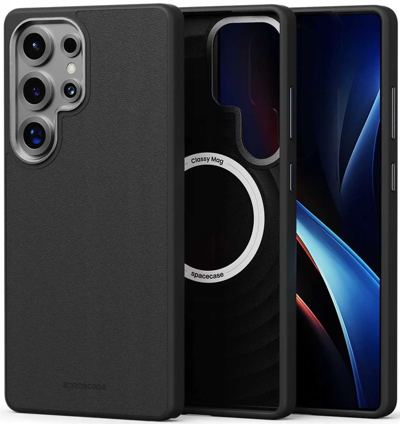 Θήκη Samsung Galaxy S25 Ultra Spacecase Classy Mag Σκληρή από Οικολογικό Δέρμα με MagSafe - Black (5905719114138)