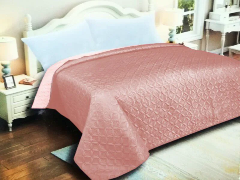 Κουβερλί Υπέρδιπλο Microfiber Διπλής Όψης Ρόμβος Γαρύφαλλο 220x240 - Ροζ
