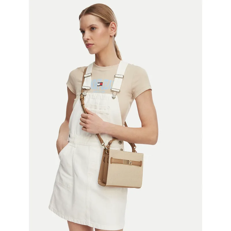 Τσάντα Tommy Hilfiger Th Heritage Mini Satchel Canvas AW0AW17406 Μπεζ