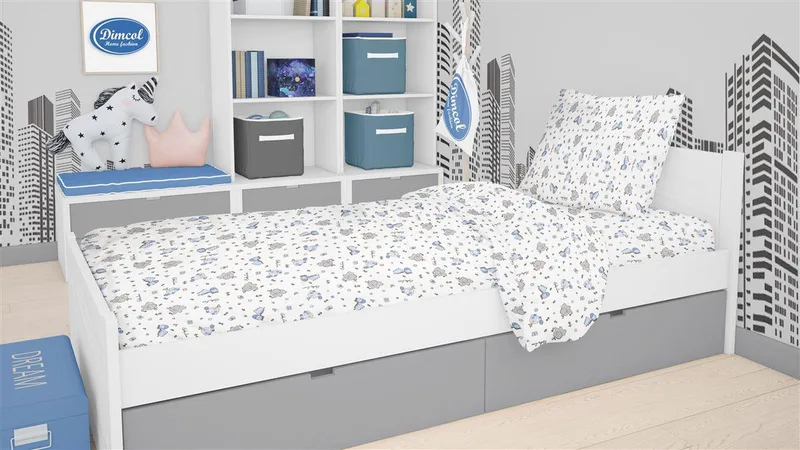 Σεντόνια Εμπριμέ Σετ 3 τεμ kids Elephant 074 160X240 White-Sky Blue 100% Cotton Flannel
