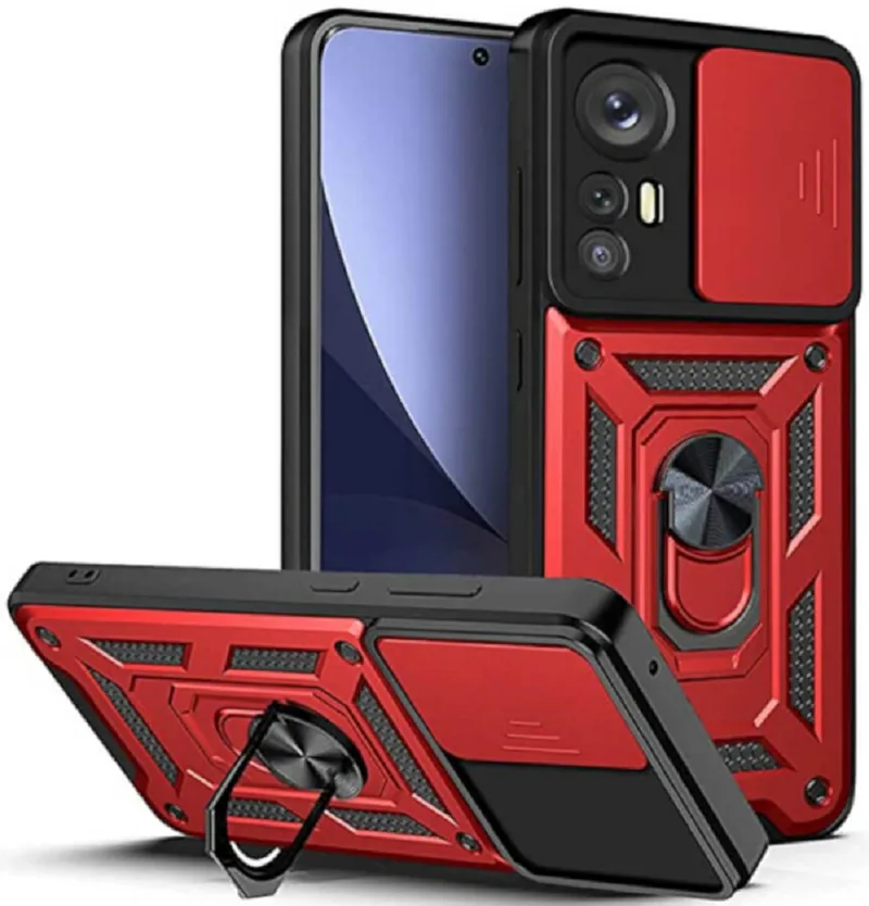 Bodycell Armor Slide - Ανθεκτική Θήκη Xiaomi 12 Pro 5G με Κάλυμμα για την Κάμερα & Μεταλλικό Ring Holder - Red (5206015014727)