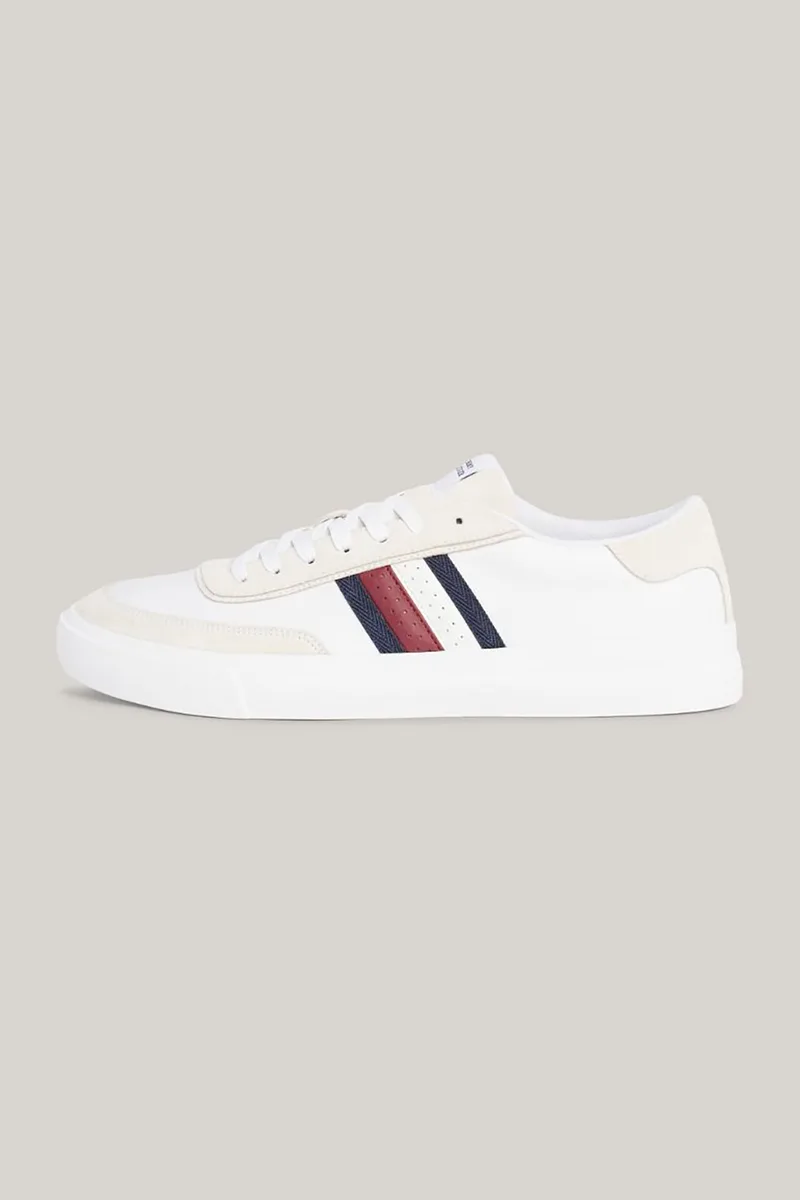 Tommy Hilfiger ανδρικά δερμάτινα sneakers με signature logo - FM0FM04975 Λευκό