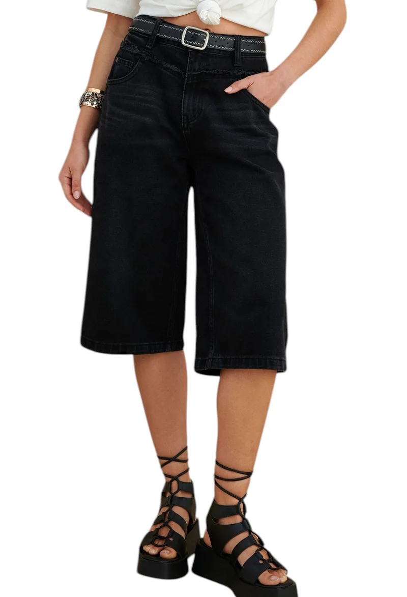 Βερμούδα Attrattivo Τζιν Με Ζώνη 9923096-BLACK Γυναικείο
