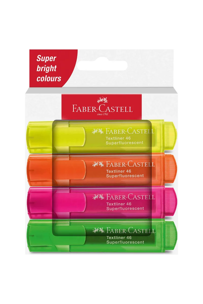 Faber-Castell μαρκαδόρος υπογράμμισης Textliner 46 Superfluorescent σετ 4 χρώματα σε fluo αποχρώσεις - 077254644