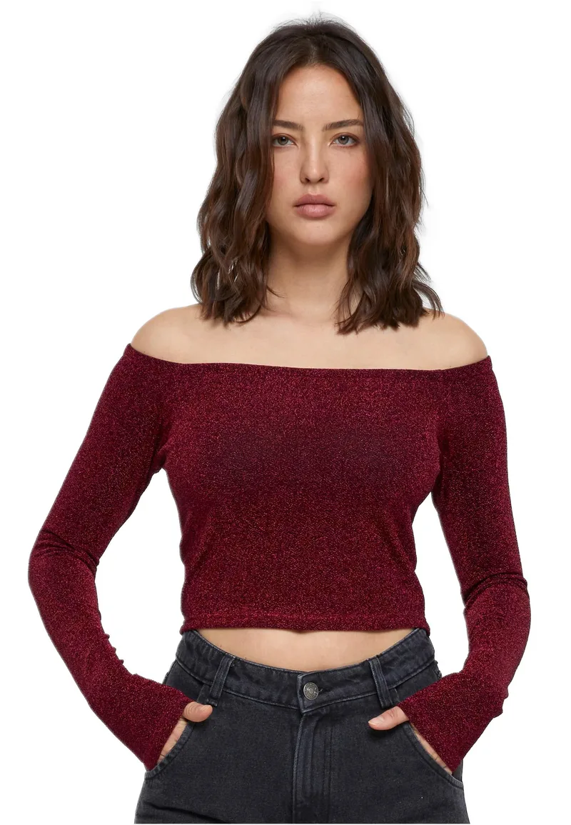 Γυναικεία Μακρυμάνικη Μπλούζα Glitter Off Shoulder TB6125-00606 Urban Classics Burgundy