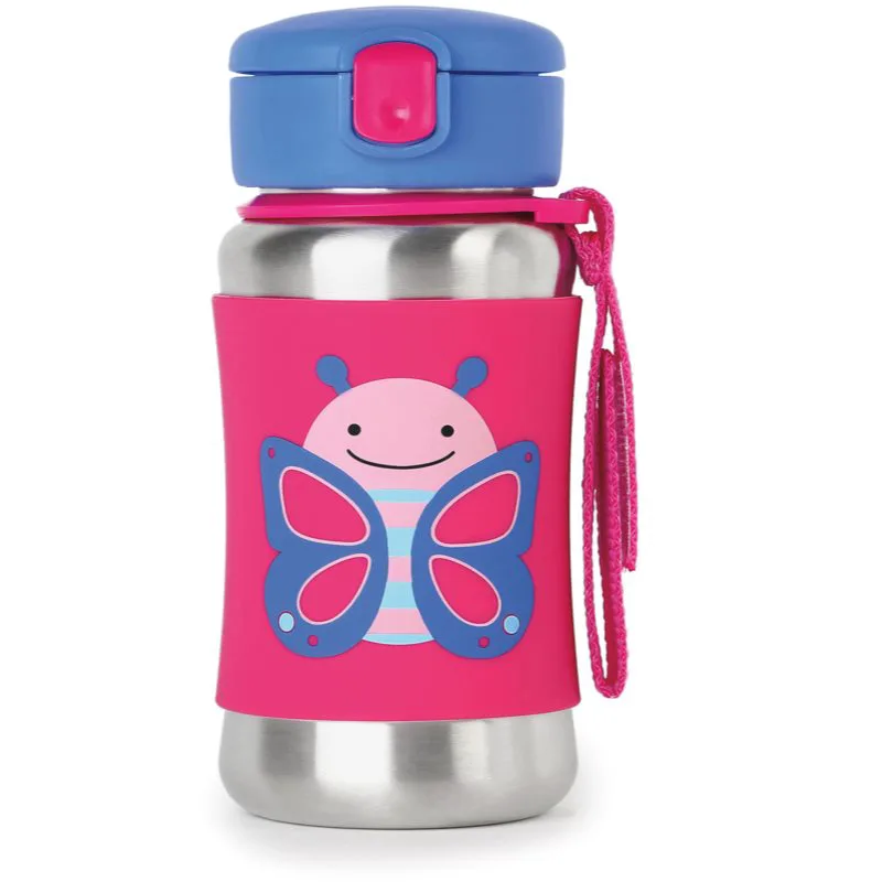 Skip Hop Zoo Straw Bottle μπουκάλι νερού από ανοξείδωτο ατσάλι με καλαμάκι Butterfly 12 m+ 350 ml