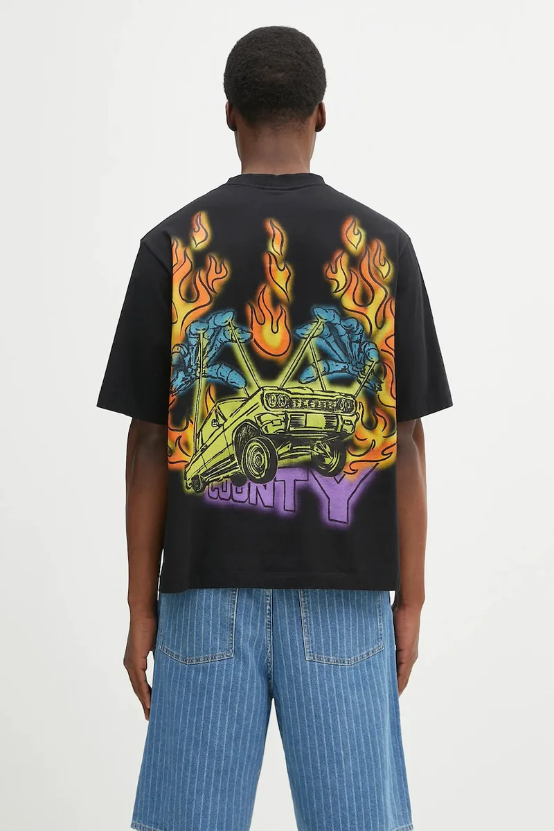 Βαμβακερό μπλουζάκι Marcelo Burlon County Flame Boxy T-Shirt Black Red