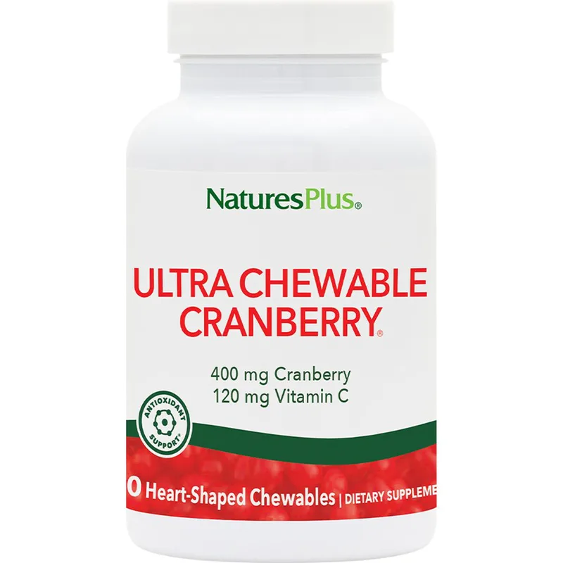 Natures Plus Ultra Chewable Cranberry Συμπλήρωμα Διατροφής Εκχυλίσματος Κράνμπερι & Βιταμίνης C για Πρόληψη & Αντιμετώπιση Λοιμώξεων του Ουροποιητικού Συστήματος με Φυσική Γεύση Κράνμπερι & Φράουλας 90 Chew.tabs