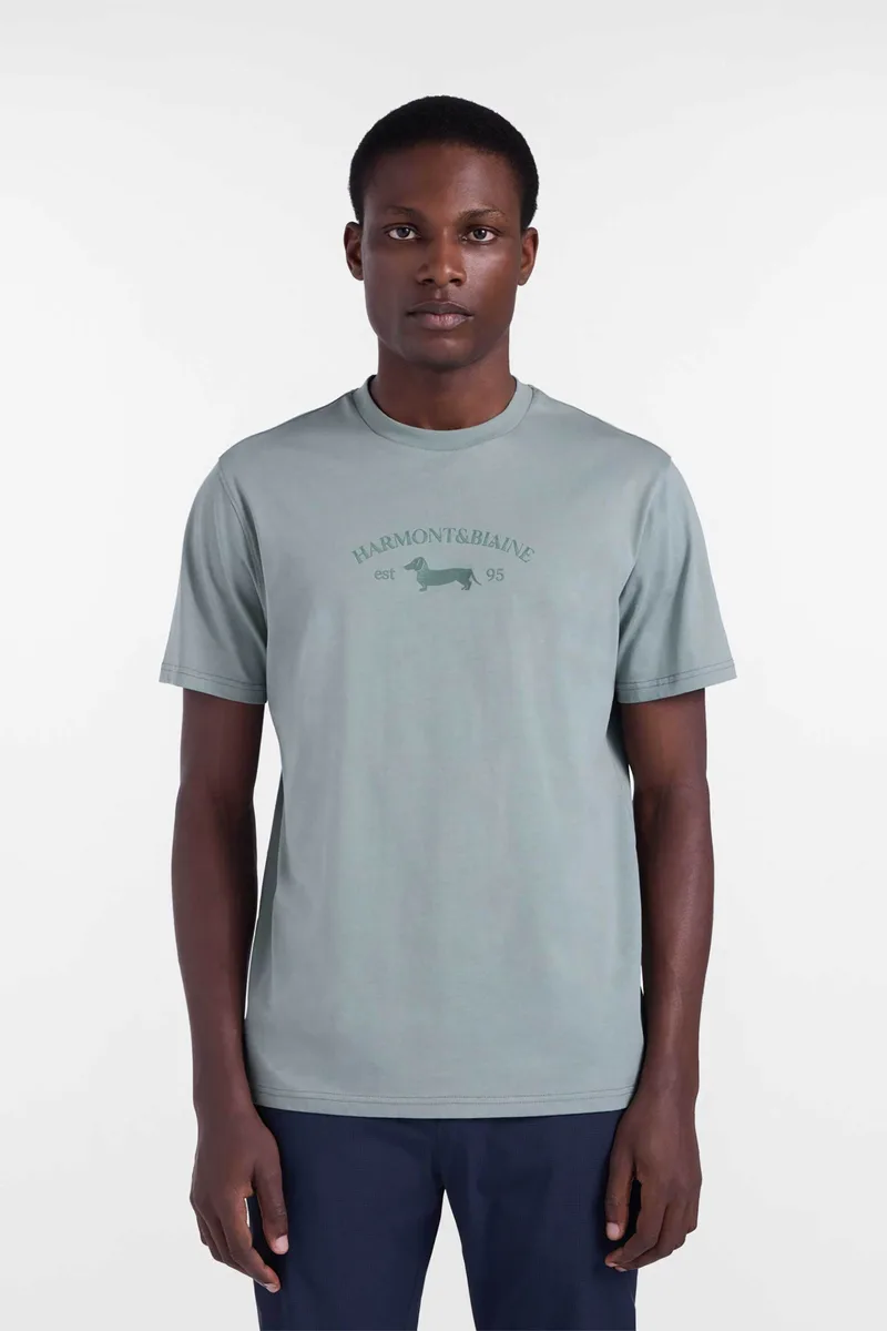 Harmont & Blaine ανδρικό T-shirt με vintage logo Regular Fit - IRQ412021824 Πράσινο Ανοιχτό