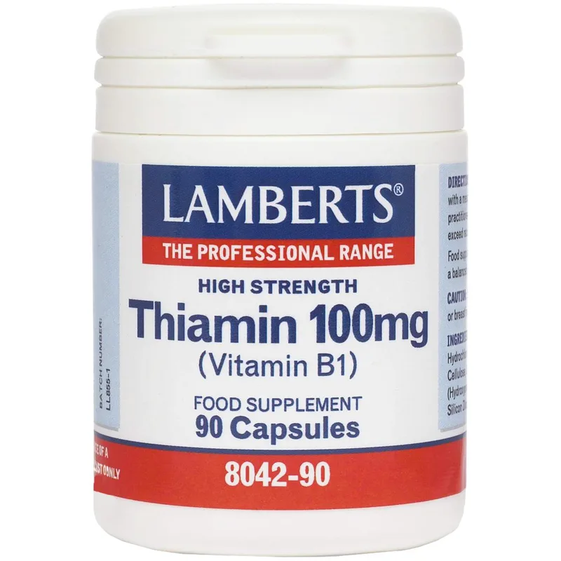 Lamberts Thiamin Συμπλήρωμα Διατροφής Βιταμίνης Β1 για την Ενίσχυση του Νευρικού & Καρδιαγγειακού Συστήματος 100mg, 90caps