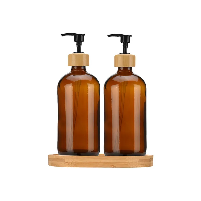 Estia Αντλίες Σαπουνιού Bamboo Essentials Γυάλινες 500Ml Σετ 3 Τεμ. Με Δίσκο Bamboo