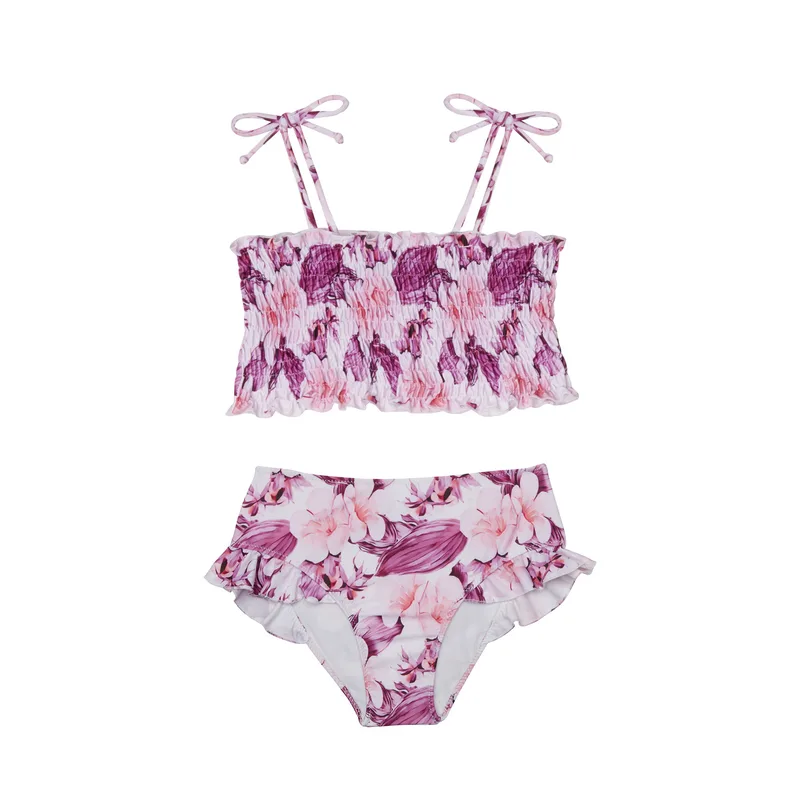 GIRL'S HIGH WAIST BIKINI FLOWERS