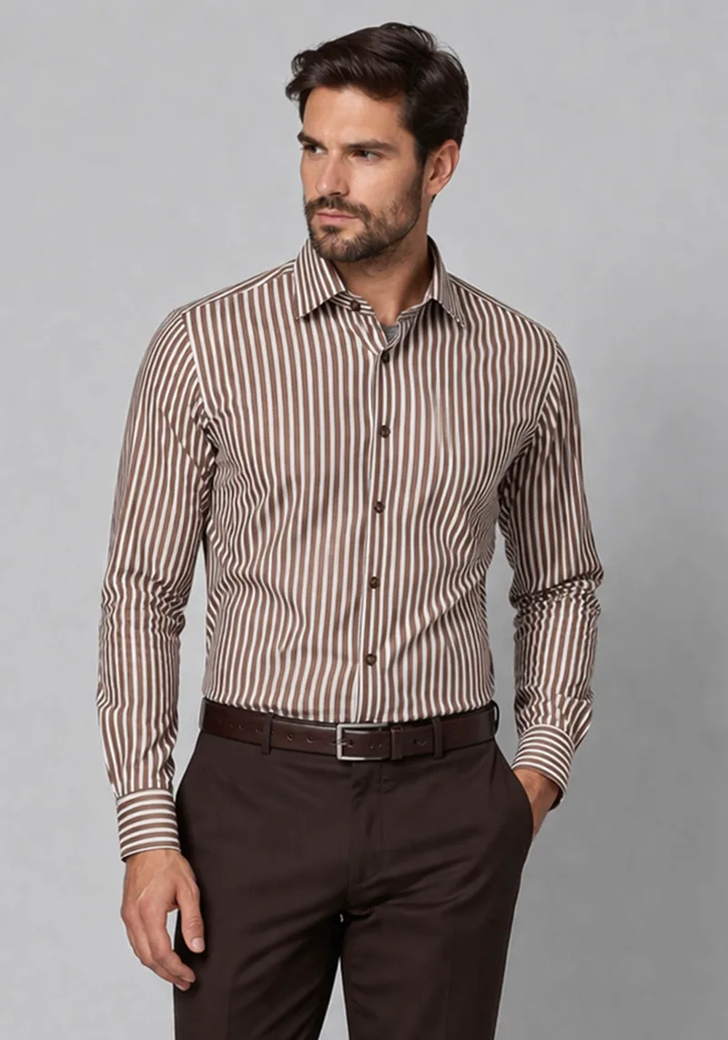 Guy Laroche Πουκάμισο Stripe - GLFS18260 CL 1 Brown
