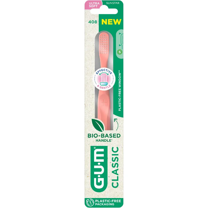 Gum Classic 408 Ultra Soft Toothbrush Πολύ Μαλακή Οδοντόβουρτσα για την Καθημερινή Φροντίδα των Δοντιών & των Ούλων 1 Τεμάχιο - Ροζ