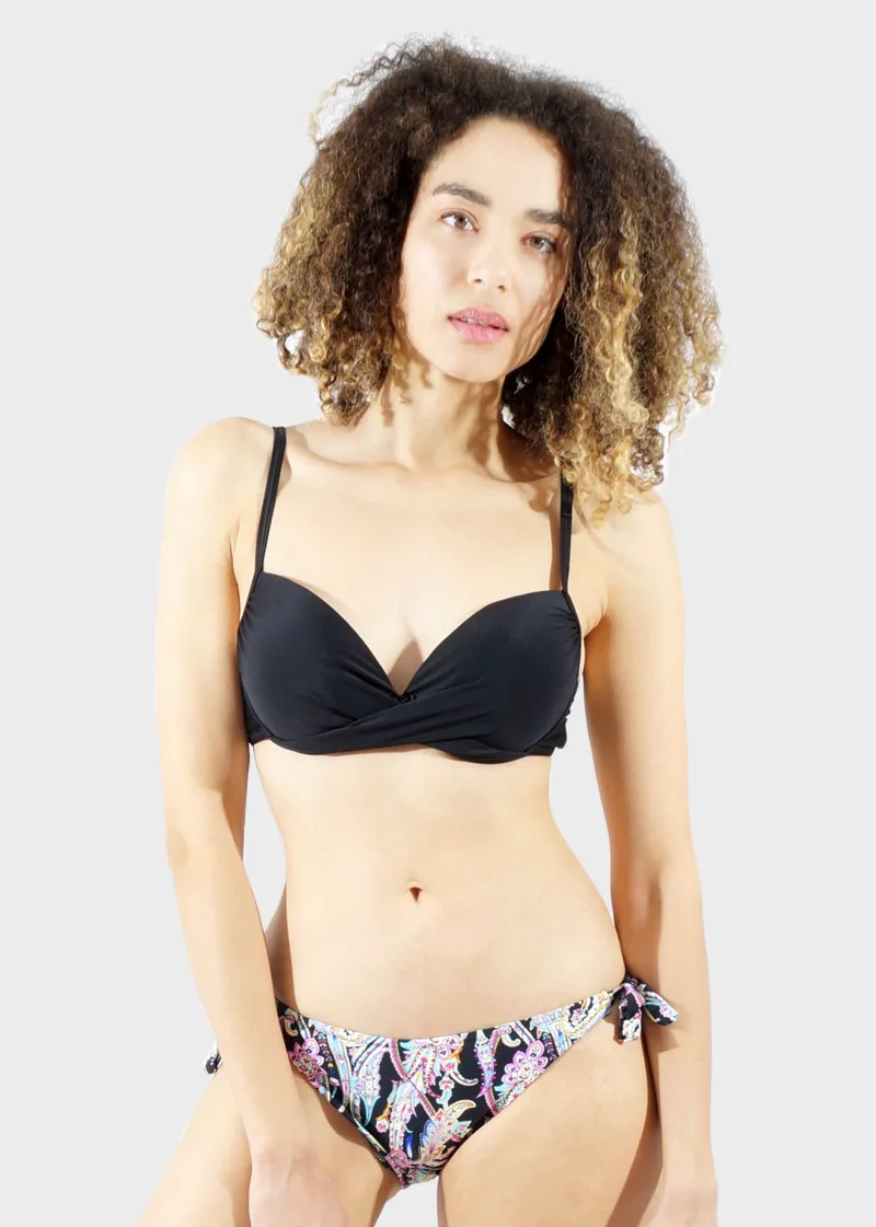 Γυναικείο set bikini αποσπώμενη ενίσχυση bikini all print κανονική γραμμή δετό στο πλάϊ. Cup B ΜΑΥΡΟ