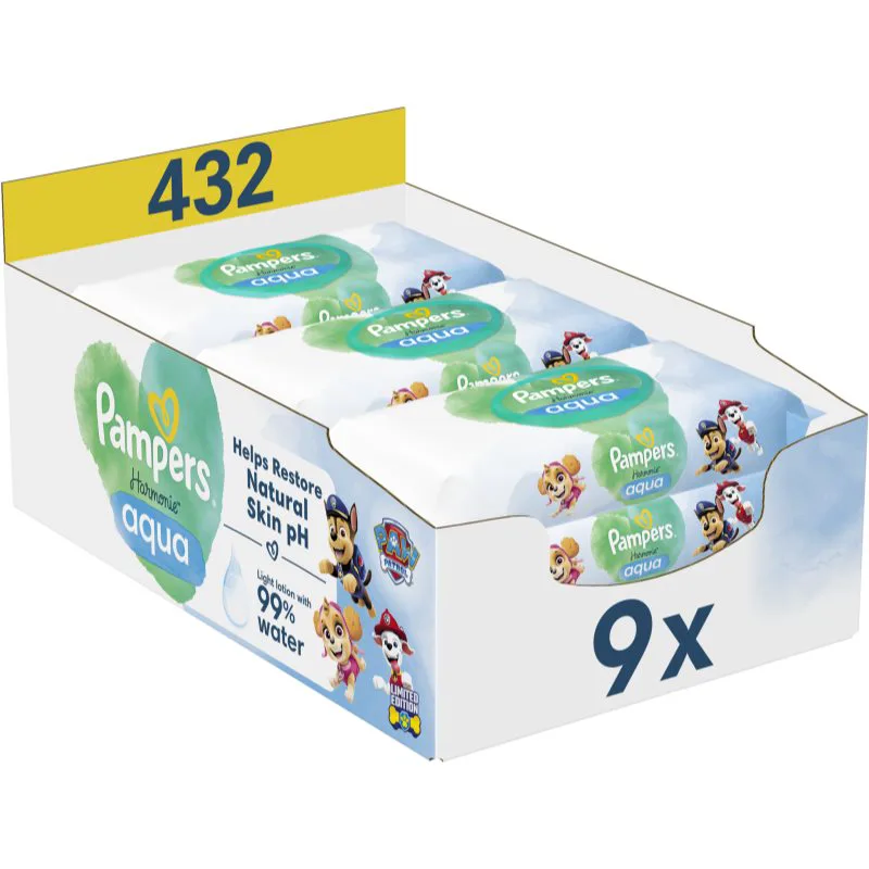 Pampers Harmonie Aqua Paw Patrol υγρά μαντηλάκια καθαρισμού για παιδιά 432 τμχ