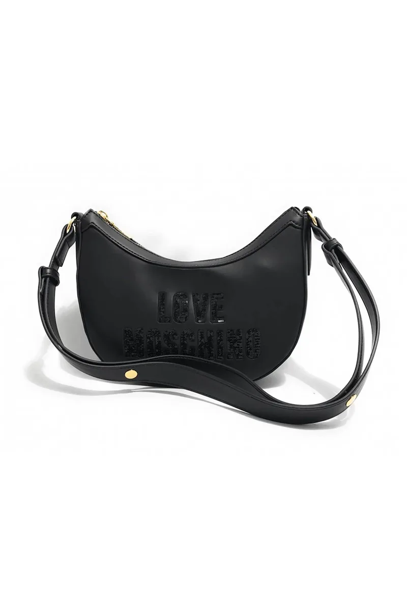 Love Moschino γυναικεία τσάντα ώμου μονόχρωμη με λογότυπο με παγιέτες - JC4289PP0IKK0 Μαύρο