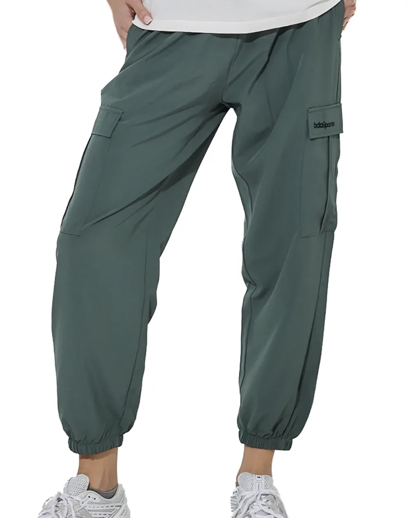 BODY ACTION WOMEN''S POLY STRETCH CARGO PANTS 021623-01-Balsam Green DarkGreen