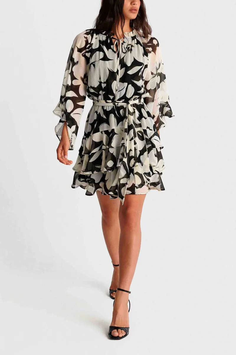 'ALE γυναικείο mini φόρεμα με floral print - 8923051 Ασπρόμαυρο
