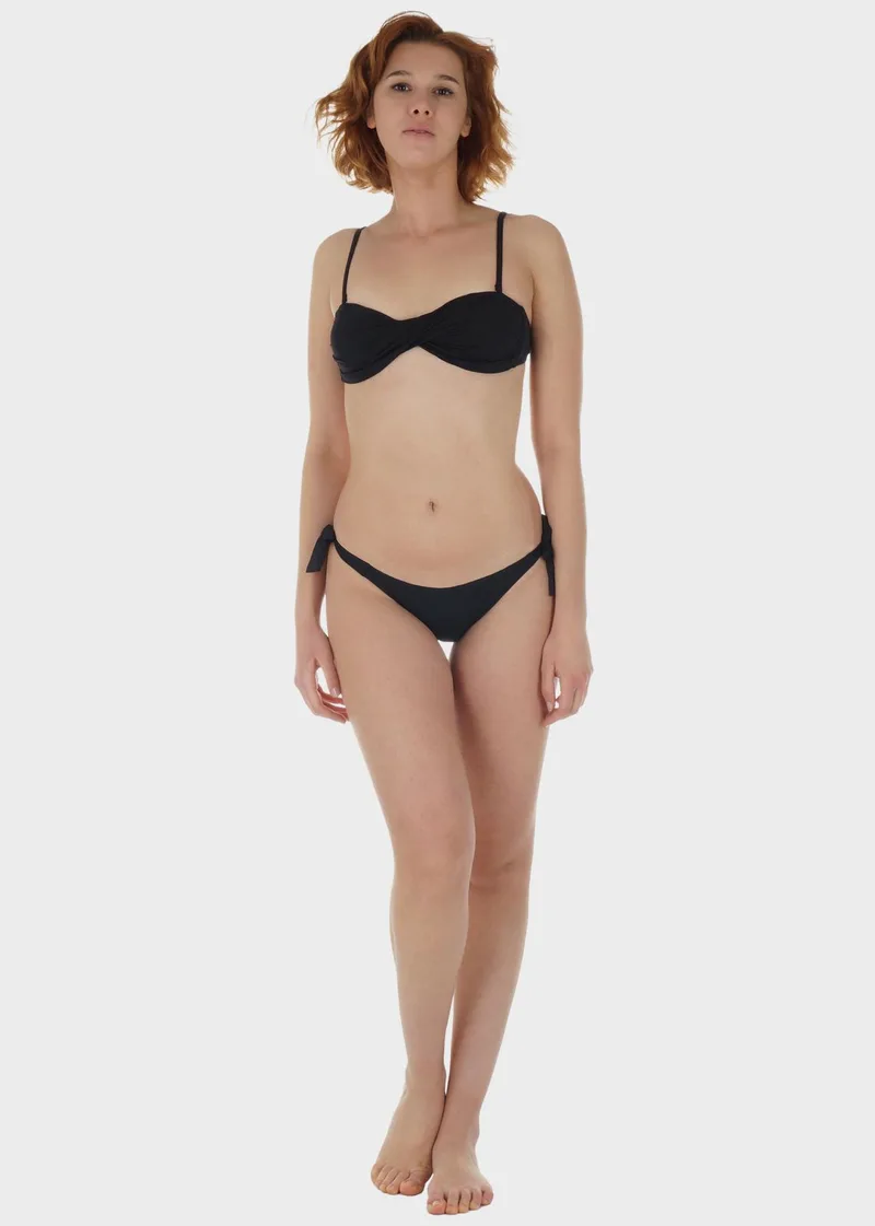 Γυναικείο σετ μαγιό bikini μονόχρωμο strapless ενσωματωμένη επένδυση slip κανονική γραμμή.Καλύπτει B Cup ΜΑΥΡΟ