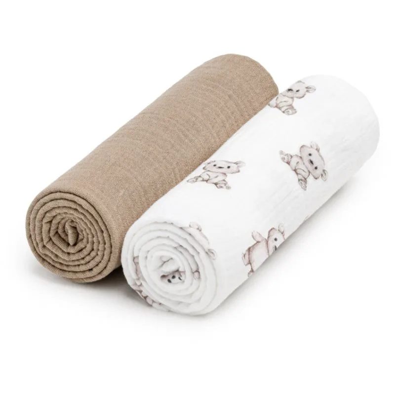 T-TOMI BIO Muslin Diapers υφασμάτινες πάνες Teddy 65x65 cm 2 τμχ