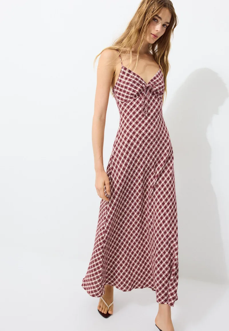 Stradivarius Μίντι Καρό Φόρεμα Vichy Μωβ M