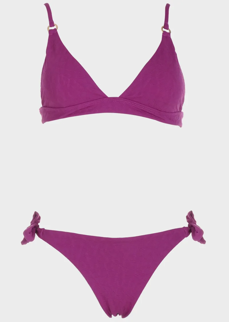 Σετ bikini με ανάγλυφα σχέδια slip δετό.Καλύπτει B Cup ΜΩΒ