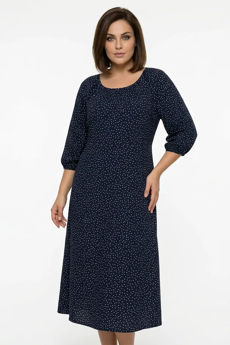 Φόρεμα πουα σε μπλε σκούρο χρώμα plus size
