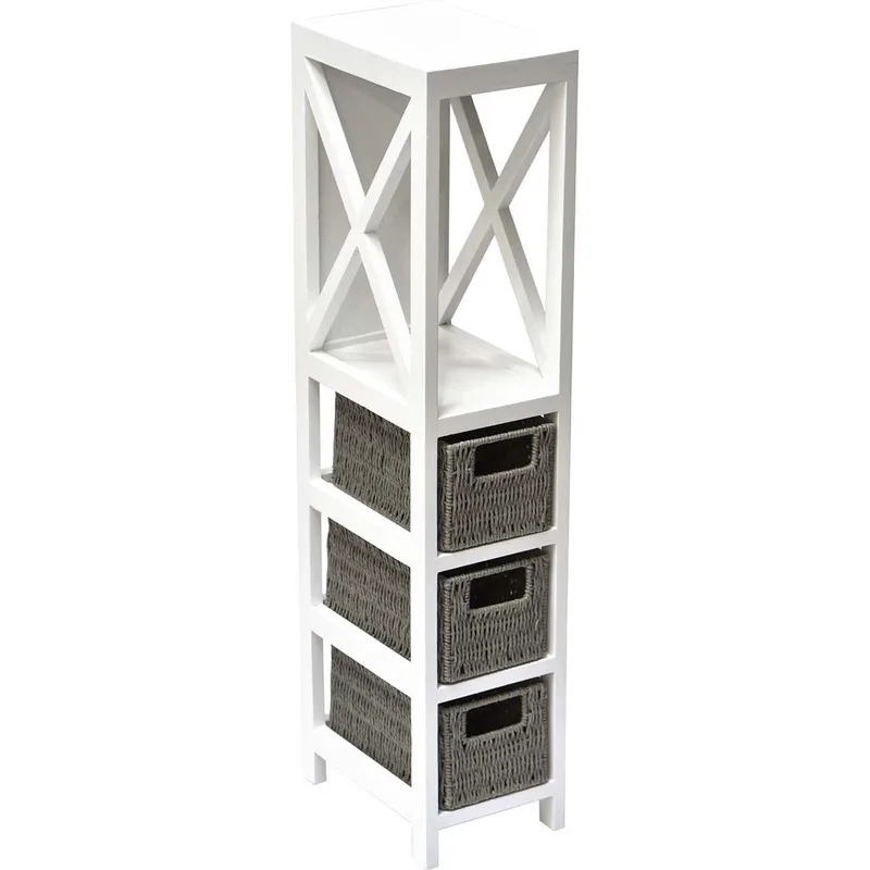 Έπιπλο MDF Με 1 Ράφι & 3 Συρτάρια Γκρι-Λευκό 17x24x82cm MRShome 1295000 (Υλικό: Mdf, Χρώμα: Λευκό) - sealskin - sl-DS-1295000