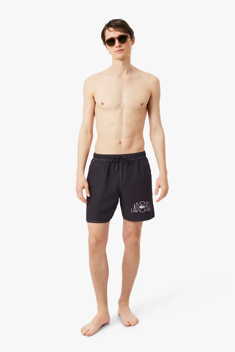 Lacoste ανδρικό μαγιό σορτς με tennis print - MH1887 Καφέ Σκούρο