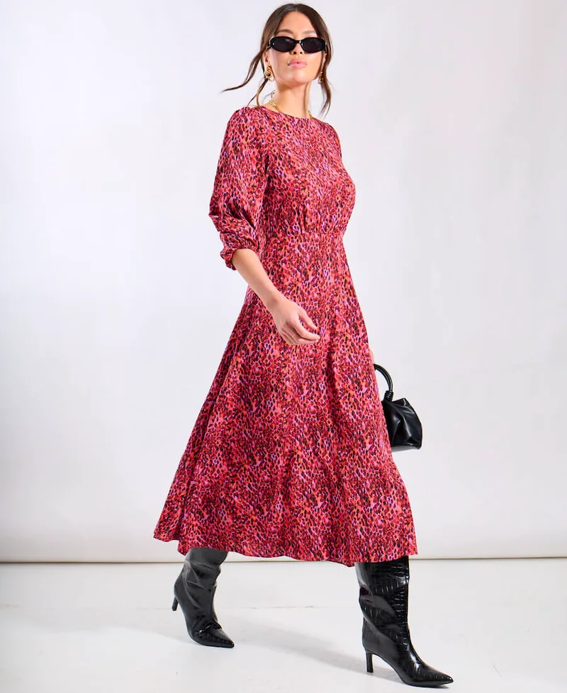 Red Animal 3/4 Sleeve Midi Dress | Size: 18