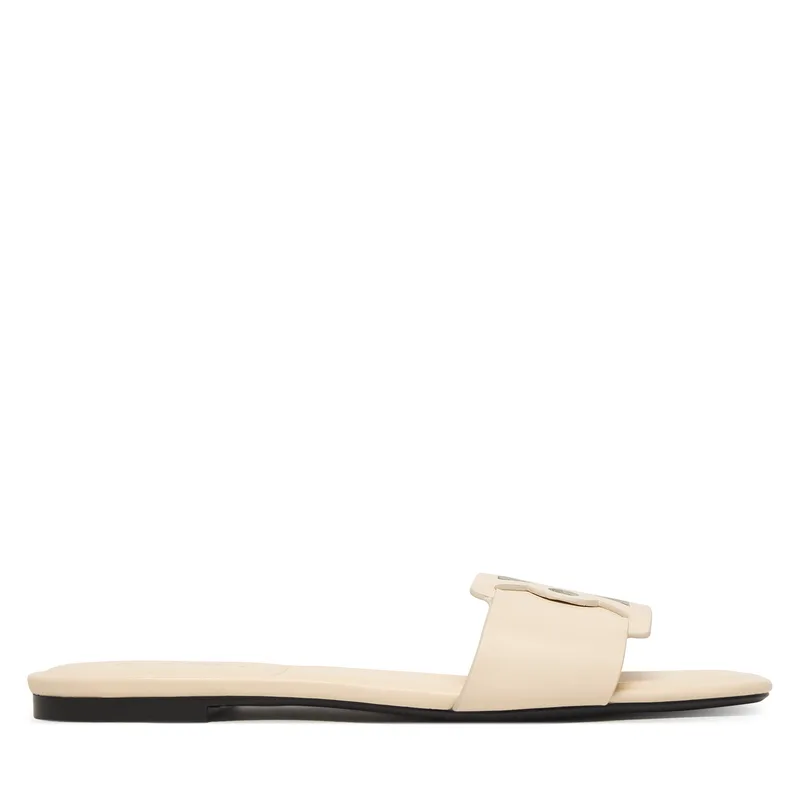 Παντόφλες Calvin Klein Square Flat Sandal Emblem HW0HW03128 Εκρού