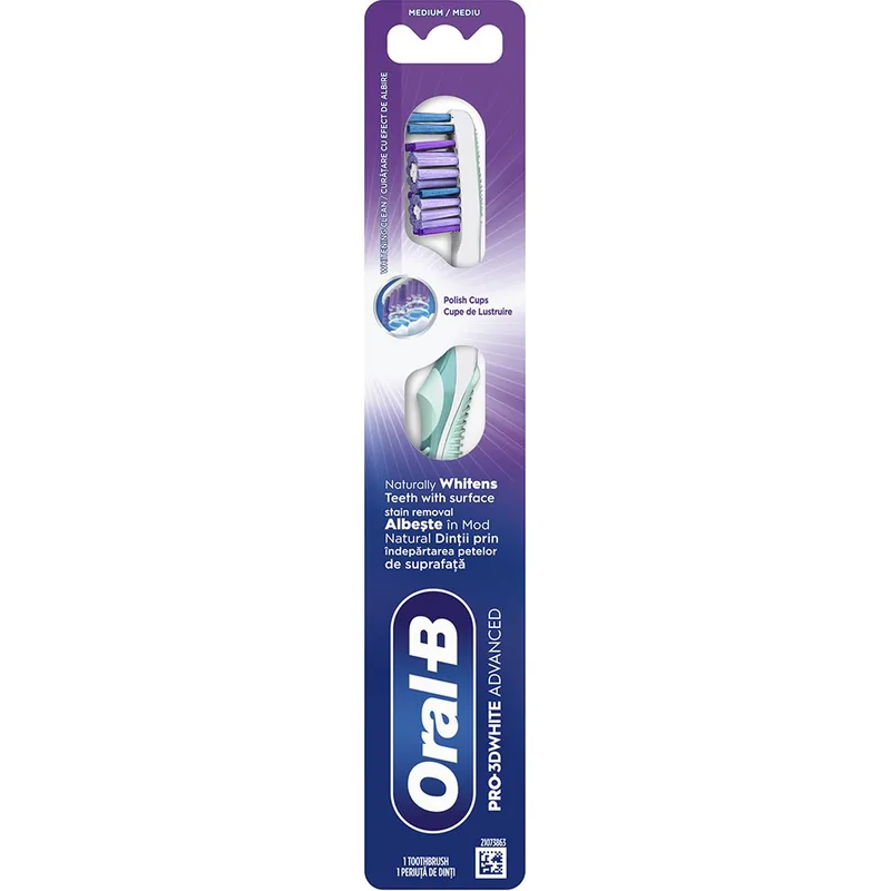 Oral-B Pro 3D White Advanced Medium Toothbrush Χειροκίνητη Οδοντόβουρτσα με Μεσαίας Σκληρότητας Ίνες για Φυσική Λεύκανση & Βαθύ Καθαρισμό 1 Τεμάχιο - Πετρόλ